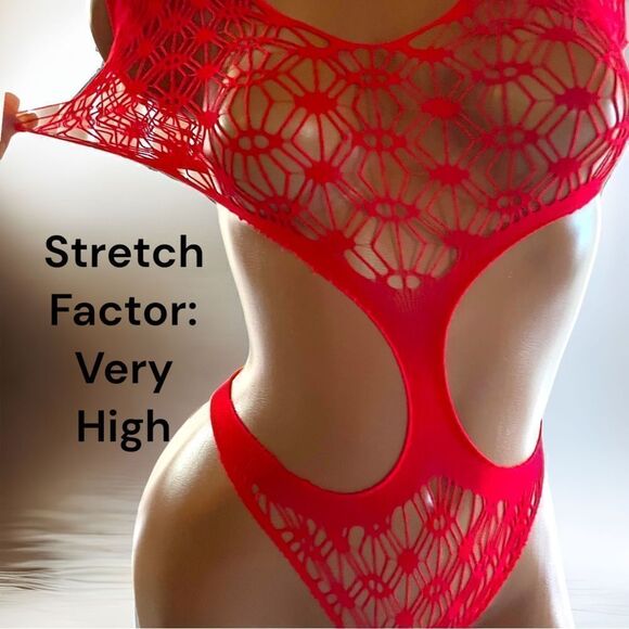 Red l Lacey l High-Stretch l Bodysuit l OS l Layering piece l New - Picture 4 of 7